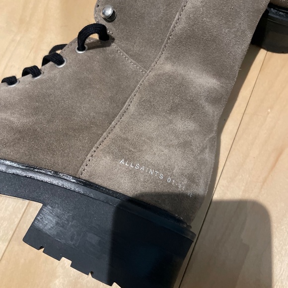 AllSaints Dusty Suede Lace Up Combat Boots in Beige Size US 7 - Picture 5 of 6